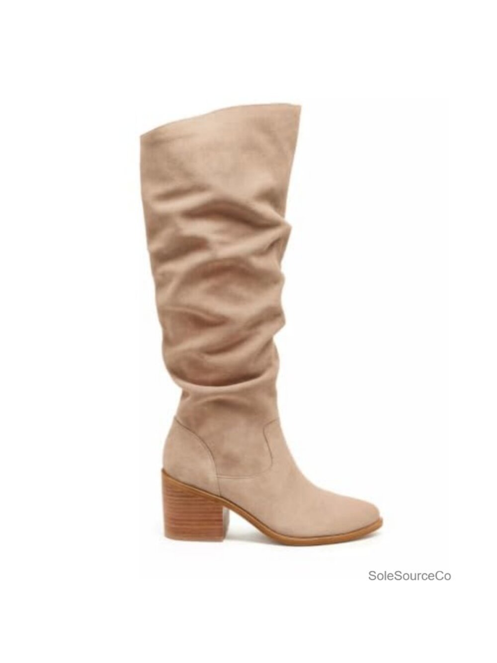 Women's Knee High Boots Suede Chunky Block Heel Side Zip Slouch Pointed Toe